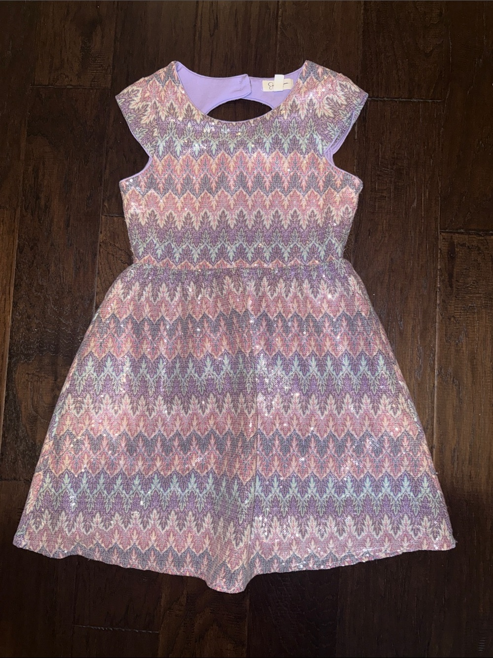 Jessica Simpson Lavender and Pink Sparkle Cap-Sleeve Party Dress
